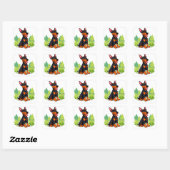 Vrolijke Cartoon Doberman zit buiten Vierkante Sticker (Vel)