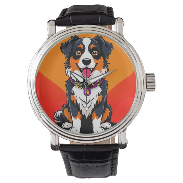 Vrolijke Cartoon Dog Illustratie Horloge (Voorkant)