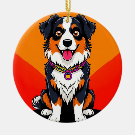 Vrolijke Cartoon Dog Illustratie Keramisch Ornament (Voorkant)