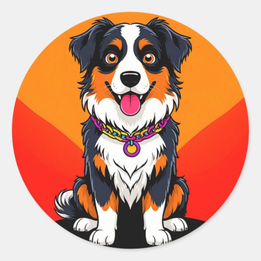 Vrolijke Cartoon Dog Illustratie Ronde Sticker (Voorkant)