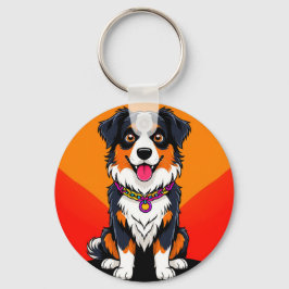 Vrolijke Cartoon Dog Illustratie Sleutelhanger