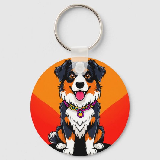 Vrolijke Cartoon Dog Illustratie Sleutelhanger (Voorkant)