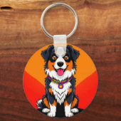 Vrolijke Cartoon Dog Illustratie Sleutelhanger (Achterkant)