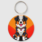 Vrolijke Cartoon Dog Illustratie Sleutelhanger (Achterkant)