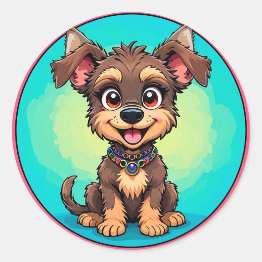 Vrolijke Cartoon Dog Ronde Sticker (Voorkant)