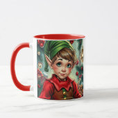 Vrolijke Cartoon Elf | Gepersonaliseerd Kerstfeest Mok (Links)