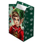 Vrolijke Cartoon Elf | Kerstmis Medium Cadeauzakje (Voorkant Gekanteld)