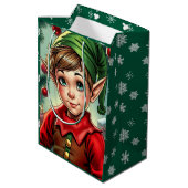 Vrolijke Cartoon Elf | Kerstmis Medium Cadeauzakje (Achterkant Gekanteld)
