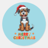 Vrolijke Cartoon Hond Dragen van een Santa Hat Ronde Sticker (Voorkant)