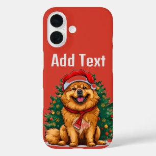 Vrolijke Cartoon Hond in Kerstman Hoed iPhone 16 Hoesje