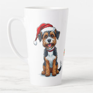 Vrolijke Cartoon Hond met een Kerstman Hoed Latte Mok