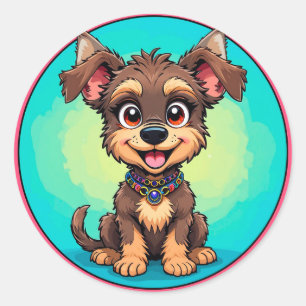 Vrolijke Cartoon Hond Speelse Huisdier Ontwerp 💛  Ronde Sticker