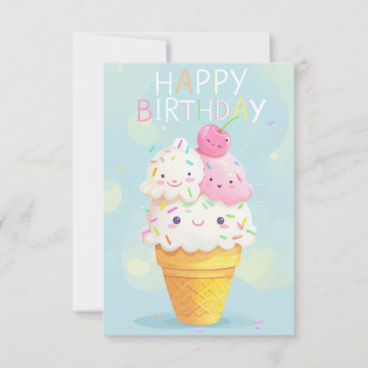 Vrolijke Cartoon Ice Cream Verjaardag Kaart (Voorkant)
