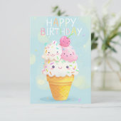 Vrolijke Cartoon Ice Cream Verjaardag Kaart (Staand voorkant)