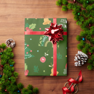 Vrolijke Cartoon Illustratie Kleurrijke Kerstmis Cadeaupapier