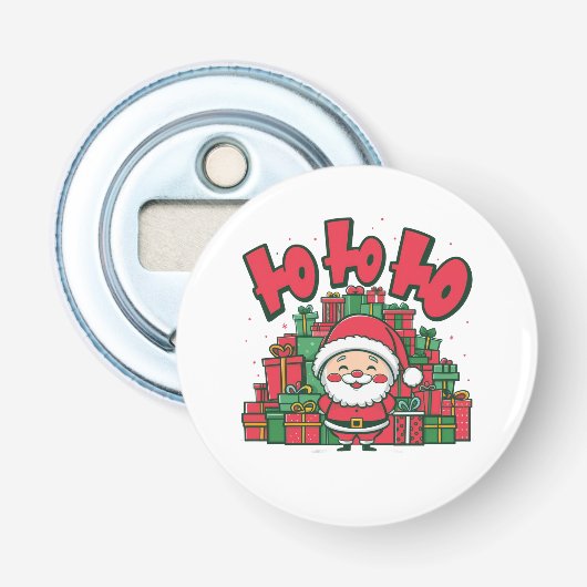 Vrolijke Cartoon Kerstman Kerstmis Button Flesopener (Voorkant)
