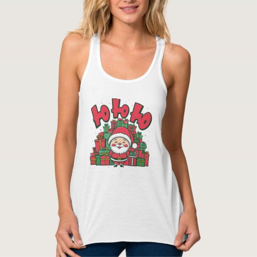 Vrolijke Cartoon Kerstman Kerstmis Tanktop (Voorkant)