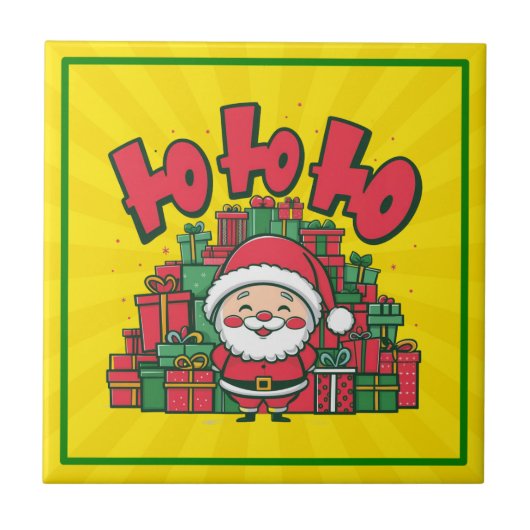 Vrolijke Cartoon Kerstman Kerstmis Tegeltje (Voorkant)