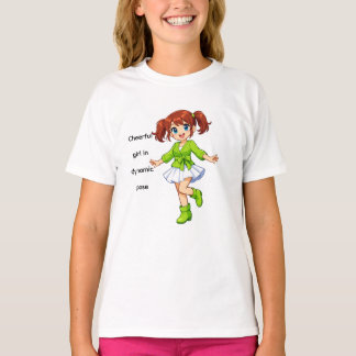 Vrolijke Cartoon Meisje in Dynamische Houding Kind T-shirt