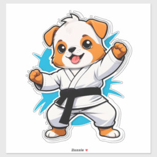 Vrolijke Cartoon Puppy in Karate Gi Sticker