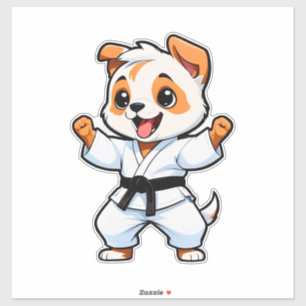 Vrolijke Cartoon Puppy in Karate Gi Sticker