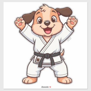 Vrolijke Cartoon Puppy in Karate Gi Sticker