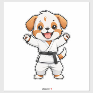 Vrolijke Cartoon Puppy in Karatepak Sticker