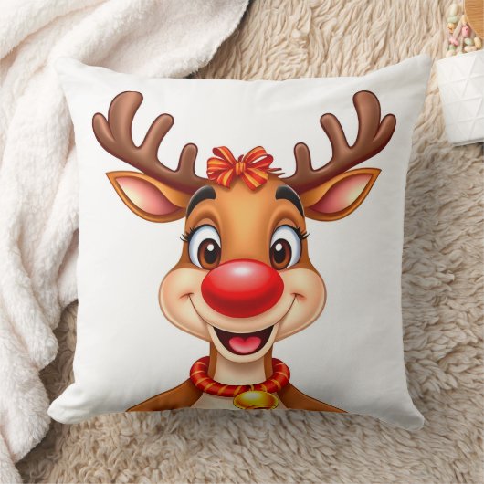 Vrolijke Cartoon rendier met rode neus Kussen (Deken)