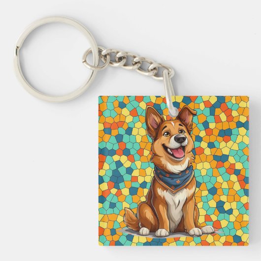 Vrolijke cartoon-stijl hond sleutelhanger (voorkant)