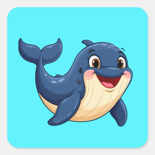 Vrolijke Cartoon Whale Zwemmen Vierkante Sticker (Voorkant)