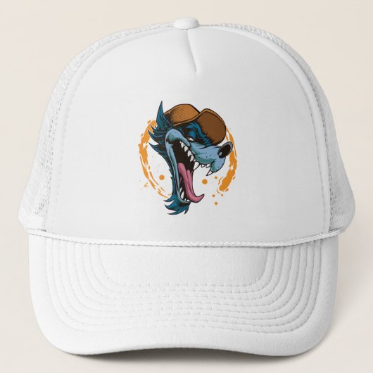 Vrolijke Cartoon Wolf Trucker Pet (Voorkant)