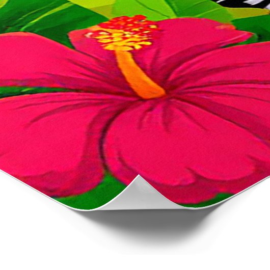 Vrolijke Cartoon Zebra in een tropisch landschap Poster (Hoek)