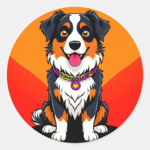 Vrolijke Cartoonhond Illustratie Ronde Sticker