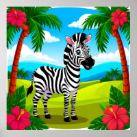 Vrolijke Cartoonzebra in een Tropisch Landschap