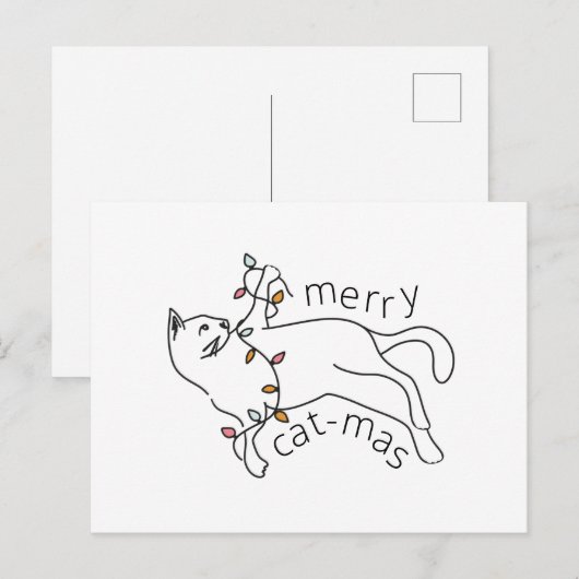 Vrolijke Cat-mas Cat Christmas Light Feestdagenkaart (Voorkant / Achterkant)