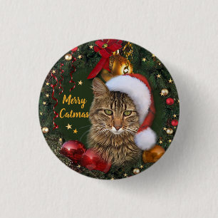 Vrolijke Catmas Ronde Button 3,2 Cm