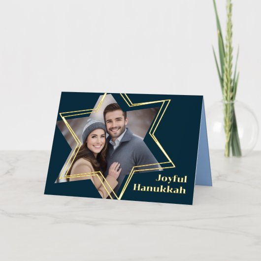 Vrolijke Chanoeka Davidster Foto Lijst Folie Feestdagenkaart (Voorkant)