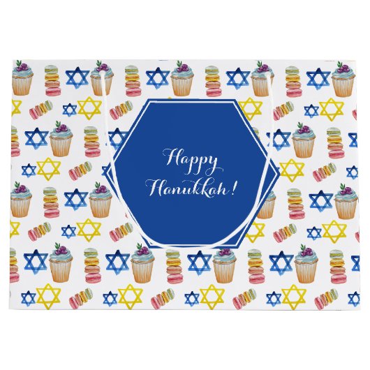 Vrolijke Chanoeka Waterverf gepersonaliseerd Groot Cadeauzakje (Voorkant)