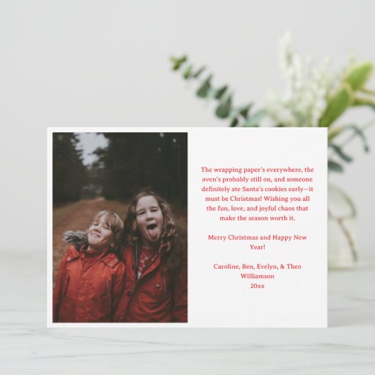 Vrolijke Chaos Grappig Familie Kerstfoto Schattige Feestdagenkaart (Staand voorkant)