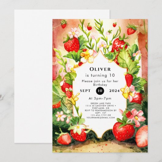 Vrolijke Charming Boho Aardbei Verjaardag Kaart (Voorkant / Achterkant)