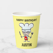 Vrolijke chef-kok cartoon kind koken Verjaardagsfe Papieren Bekers (Achterkant)