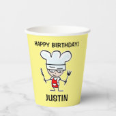 Vrolijke chef-kok cartoon kind koken Verjaardagsfe Papieren Bekers (Voorkant)