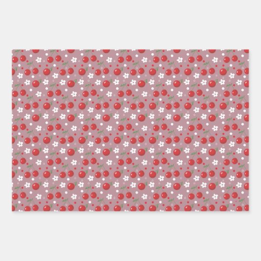 Vrolijke Cherry Pattern Wrapping Paper Sheet (Voorkant 3)
