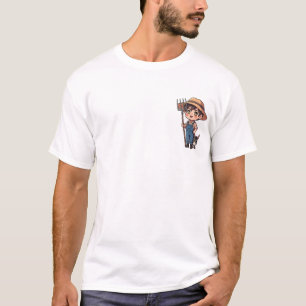 Vrolijke Chibi Boerenjongen in Overall T-shirt