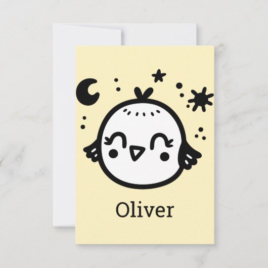 Vrolijke Chick - Kawaii Bird Line Art" Bedankkaart (Voorkant)