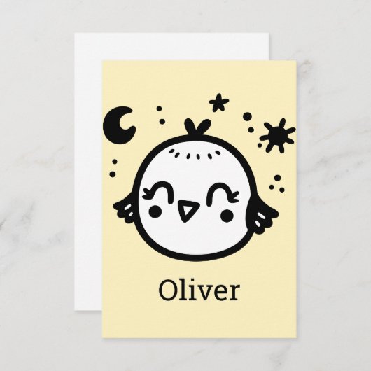 Vrolijke Chick - Kawaii Bird Line Art" Bedankkaart (Voorkant / Achterkant)