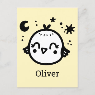 Vrolijke Chick - Kawaii Bird Line Art" Briefkaart