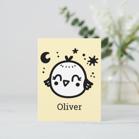 Vrolijke Chick - Kawaii Bird Line Art" Briefkaart (Staand voorkant)