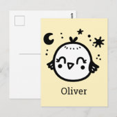 Vrolijke Chick - Kawaii Bird Line Art" Briefkaart (Voorkant / Achterkant)