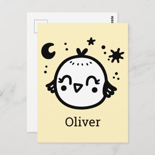 Vrolijke Chick - Kawaii Bird Line Art" Briefkaart (Voorkant / Achterkant)